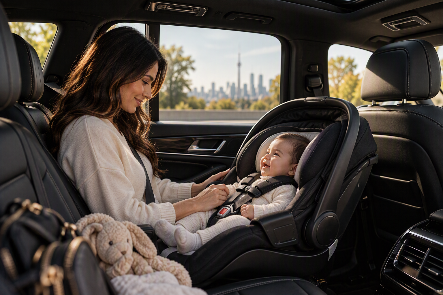Child Seats & Family Travel 1 Black Drive child car seat airport transfer Toronto infant seat fitted in executive SUV