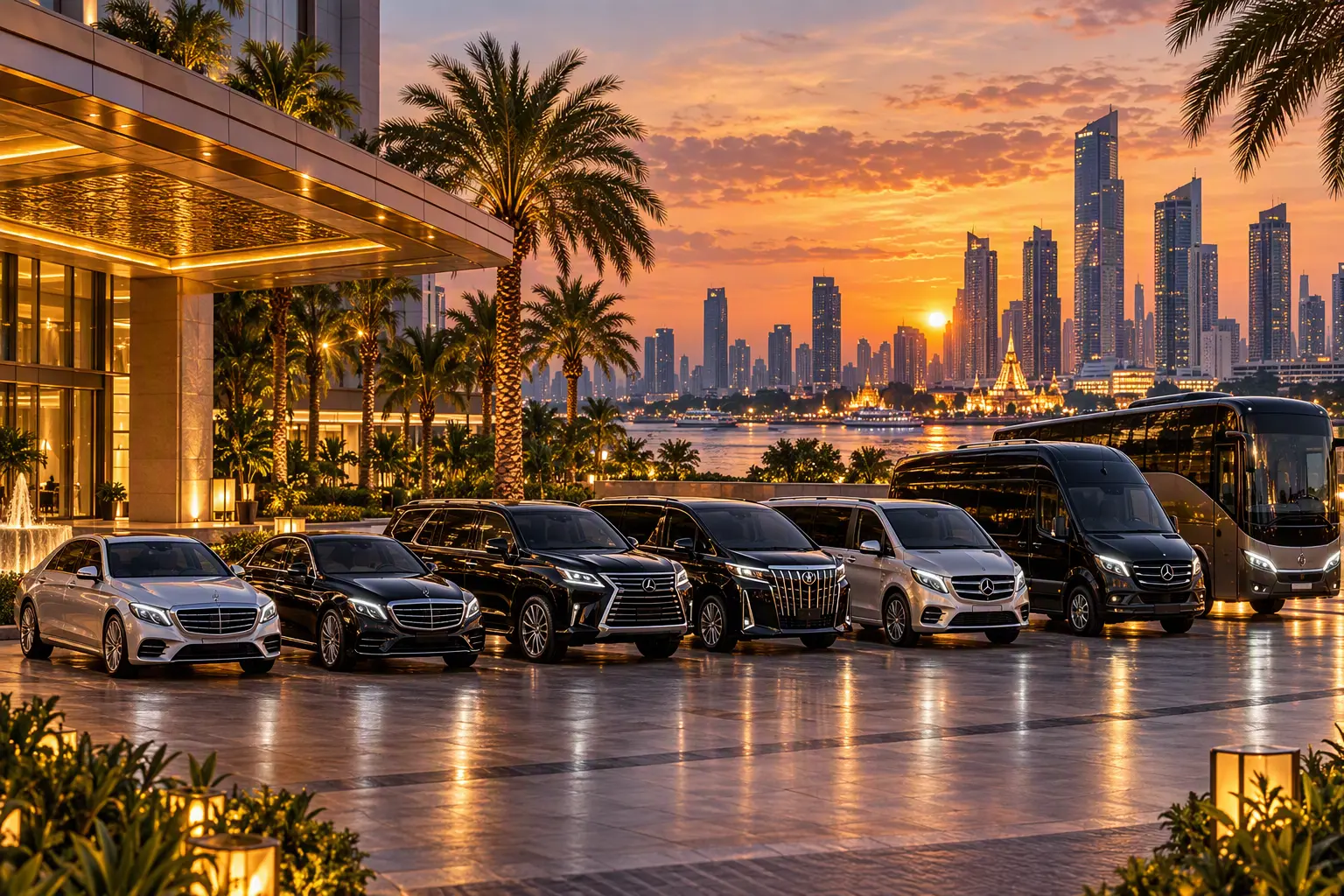 Black Drive Bangkok airport transfer fleet including sedan, SUV, Alphard, Sprinter and coach