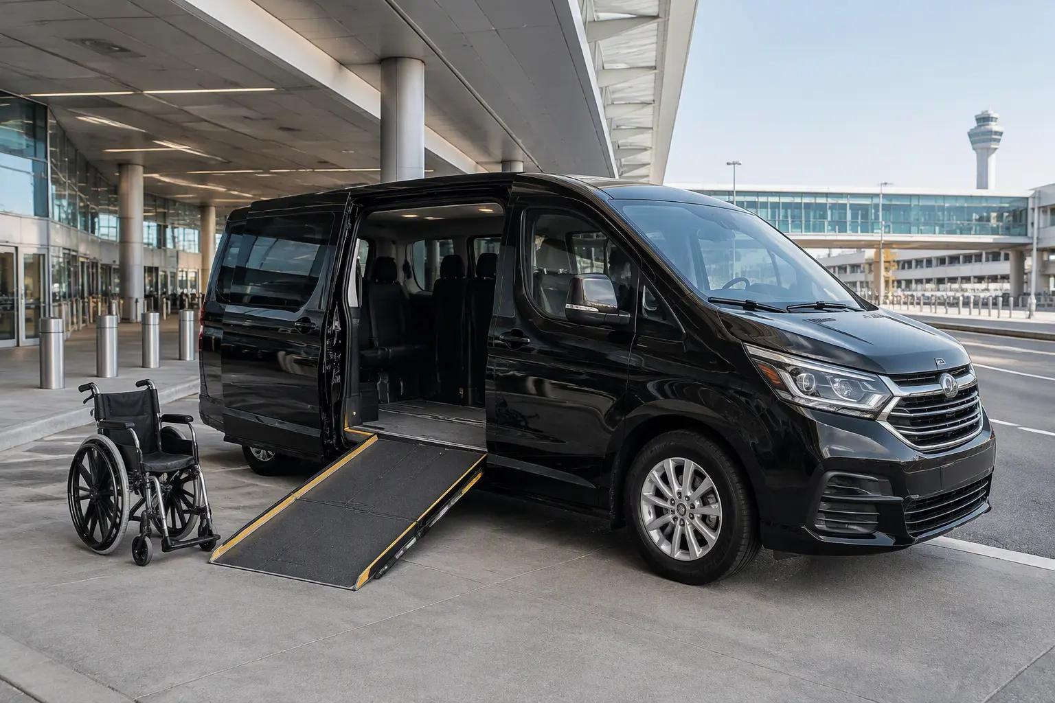 Pearson Airport medical transportation – wheelchair accessible van with ramp at Toronto Pearson arrivals