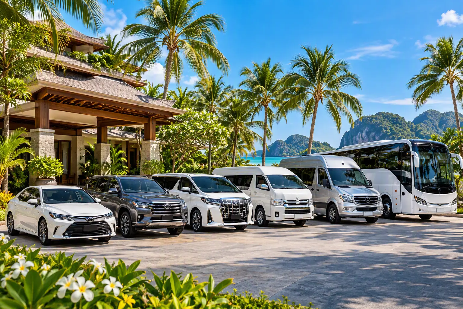 Phuket Airport Transfer – Private Taxi, SUV, Van & Coach Service from HKT 2 Black Drive Phuket airport transfer fleet: sedan, SUV, Alphard, minivan, Sprinter and coach