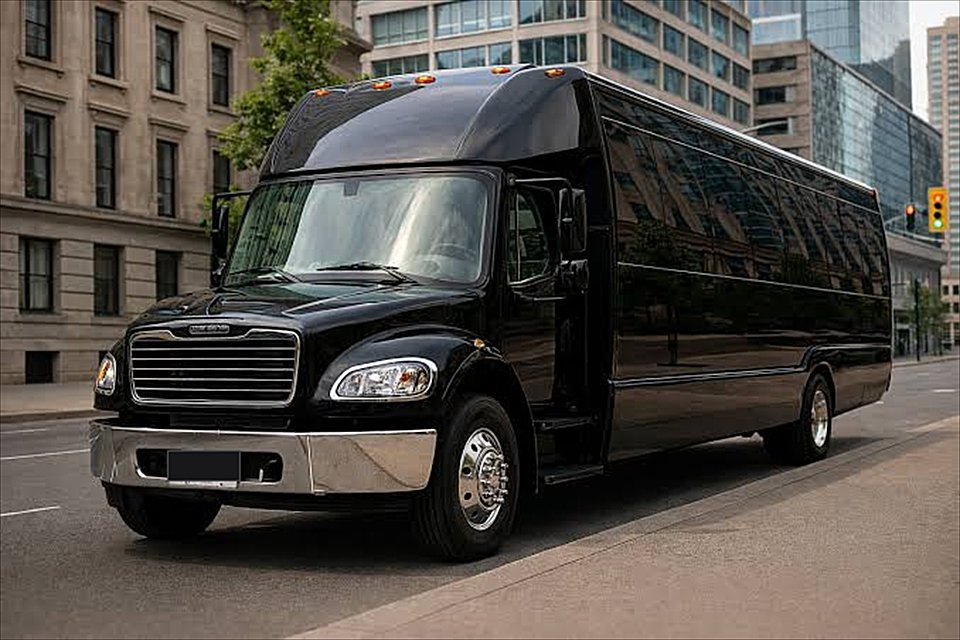 Our Fleet 7 Black minibus parked on a city street