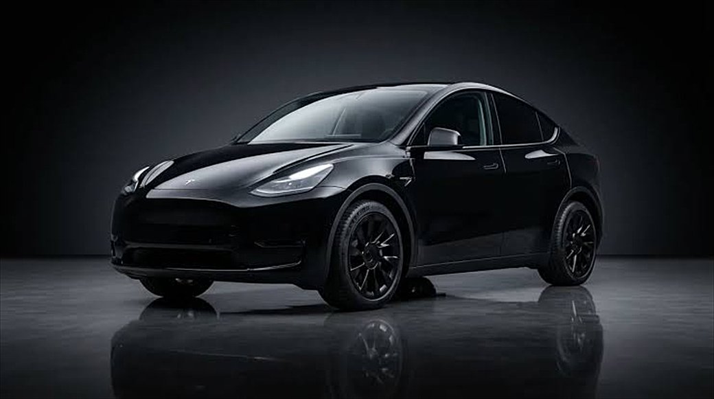 Our Fleet 1 Black Tesla Model Y in a dark studio
